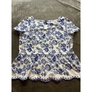 Talbots Peplum Cap Sleeve Blouse in Blue and White